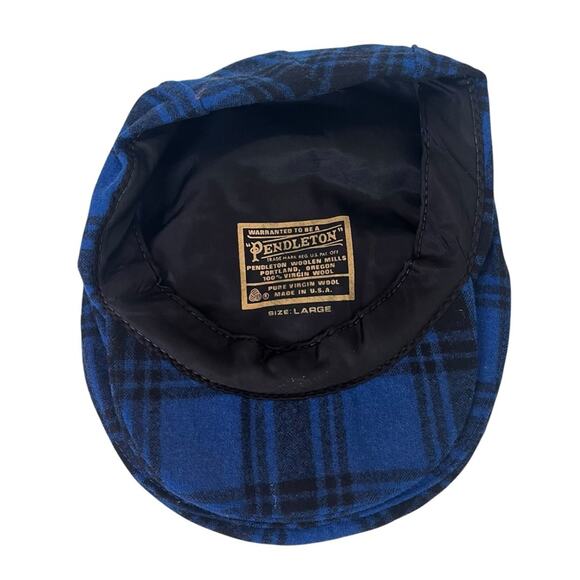 Pendleton Pure Virgin Wool Blue Plaid Cabbie Hat Mens Large Newsboy Classic - Picture 4 of 7